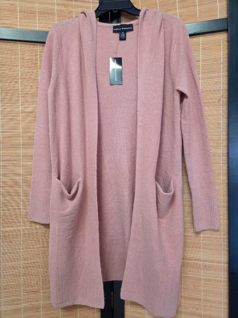 Isabella Rodriguez XS+ Wool Blend Pink Open Front Hooded Cardigan Duster Sweater